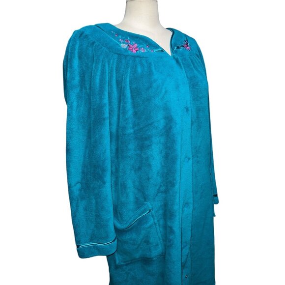 Vintage Rebecca Malone Blue Velour Floral Embroidered Sleep Nightgown Robe Sz XL - Picture 9 of 16